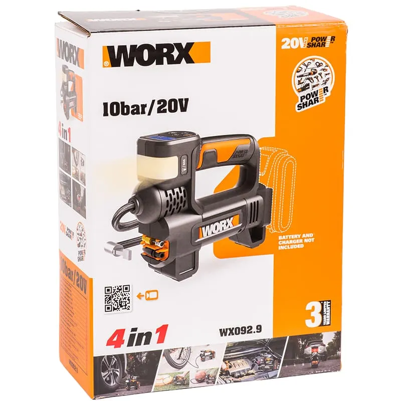 Насос с фонарем для автомобиля WORX WX092 20V аккумуляторный — детальное фото