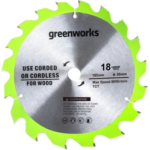 Пильный диск по дереву 165x1,6x20 мм 18T 2955807 для циркулярной пилы Greenworks GD24CS165 24V — детальное фото
