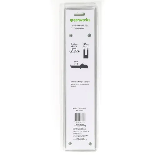 Шина Greenworks 25 см 2949207 для цепной пилы Greenworks GD40TCS 40V — детальное фото