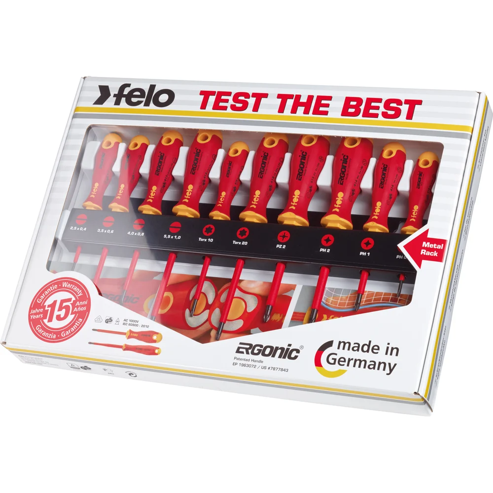 Набор диэлектрических отверток Felo Ergonic SL/PZ/PH/Tx на стальной стойке, 10 шт 41491093 — детальное фото